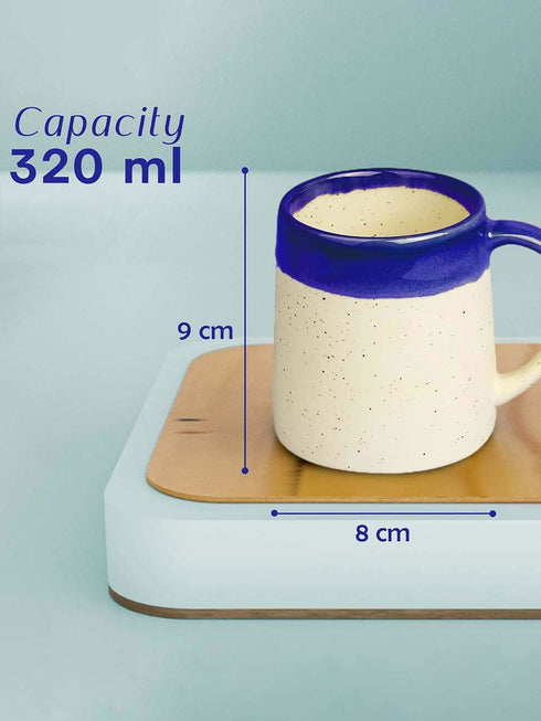 Studio Pottery Dual Tone White and Blue Coffee (Set of 4) - The Earth Store - Mug Set